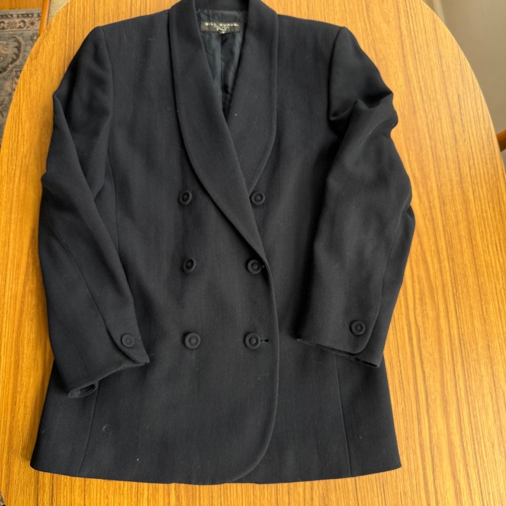 Vintage Bill Burns Wool Blazer Navy Herringbone Double Breasted Women’s 8